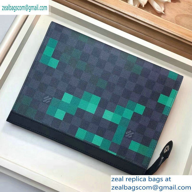 Louis Vuitton Pochette Voyage MM Bag Damier Graphite Canvas Pixel N60176 Green - Click Image to Close