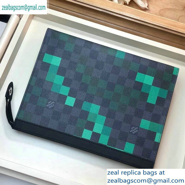 Louis Vuitton Pochette Voyage MM Bag Damier Graphite Canvas Pixel N60176 Green - Click Image to Close