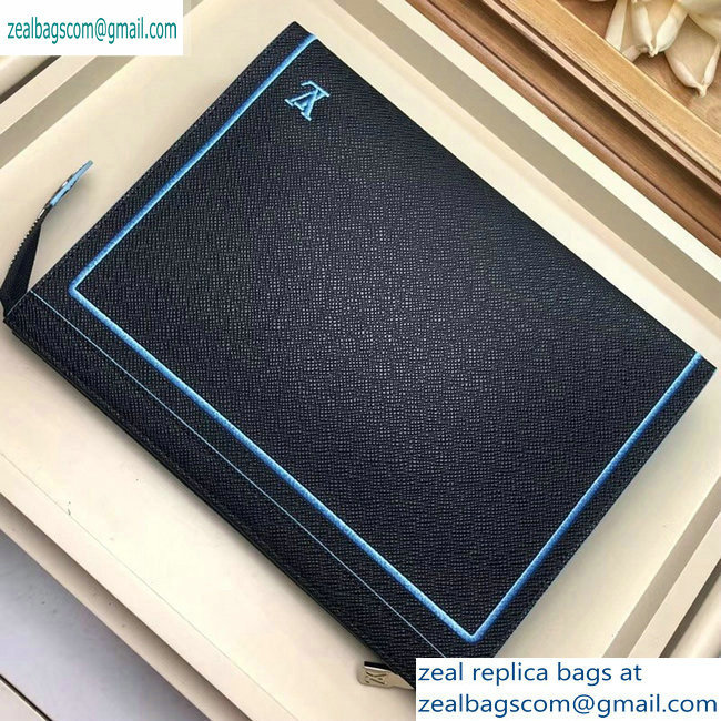 Louis Vuitton Pochette Voyage MM Bag Taiga Leather Outline Black/Blue - Click Image to Close