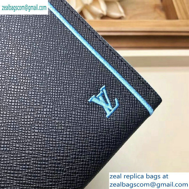 Louis Vuitton Pochette Voyage MM Bag Taiga Leather Outline Black/Blue