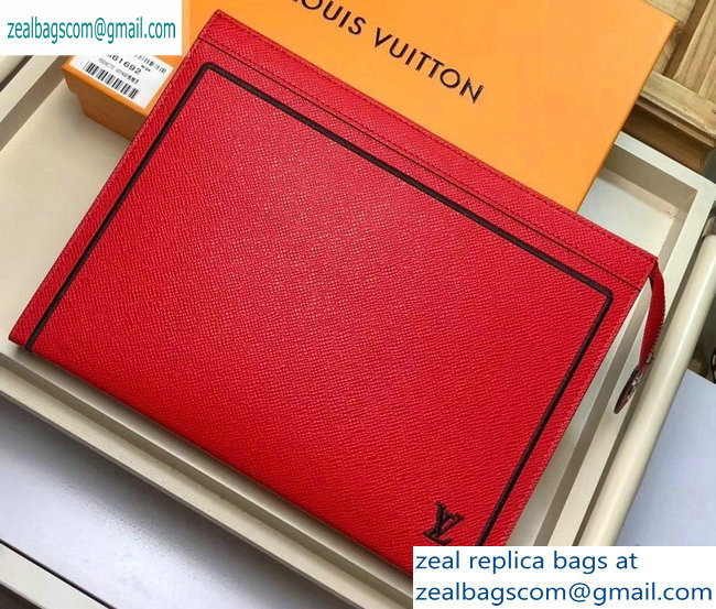 Louis Vuitton Pochette Voyage MM Bag Taiga Leather Outline M63397 Red/Black - Click Image to Close