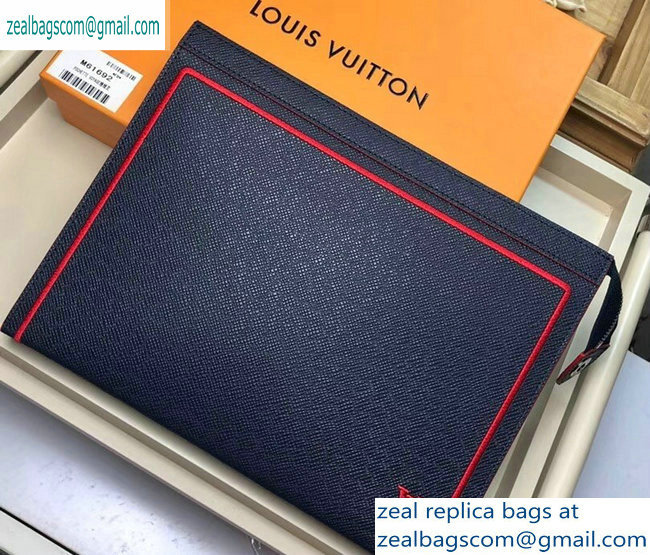 Louis Vuitton Pochette Voyage MM Bag Taiga Leather Outline Navy Blue/Red M63394 - Click Image to Close