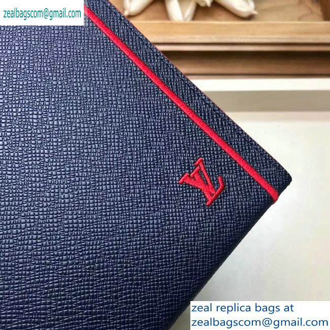 Louis Vuitton Pochette Voyage MM Bag Taiga Leather Outline Navy Blue/Red M63394 - Click Image to Close