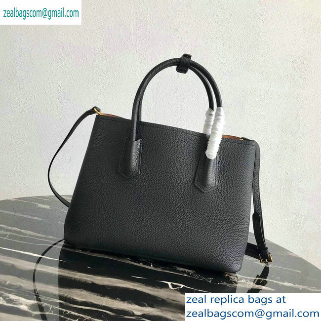 Prada Grained Leather Double Medium Tote Bag 1BG775/1BG008 Black/Khaki
