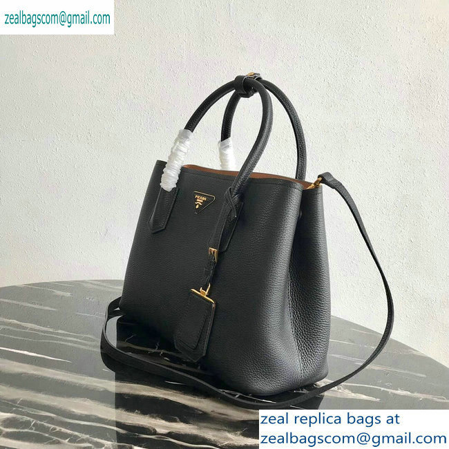 Prada Grained Leather Double Medium Tote Bag 1BG775/1BG008 Black/Khaki