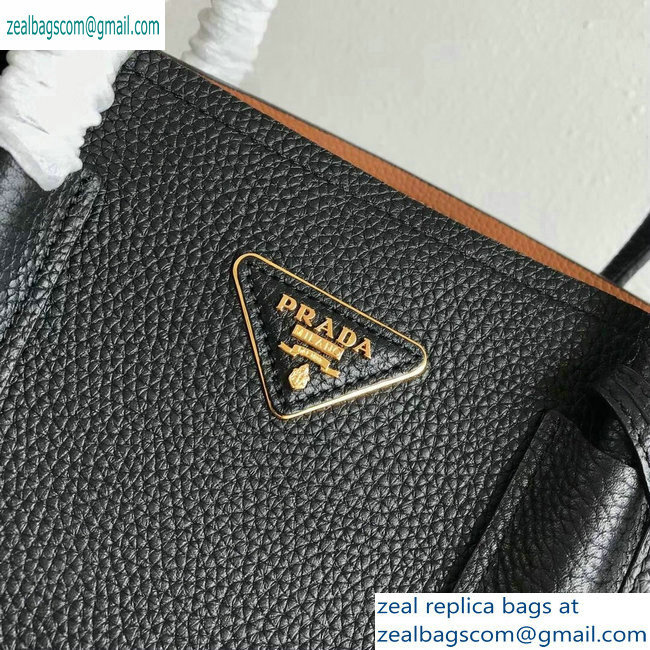 Prada Grained Leather Double Medium Tote Bag 1BG775/1BG008 Black/Khaki