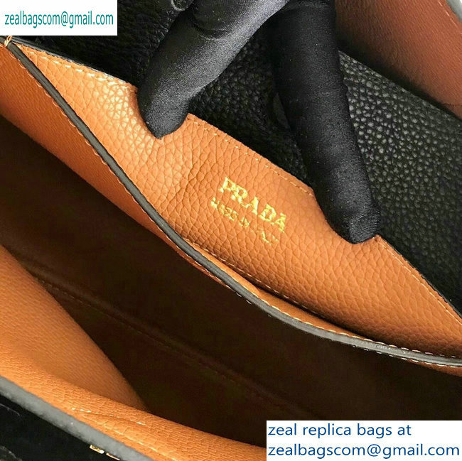 Prada Grained Leather Double Medium Tote Bag 1BG775/1BG008 Black/Khaki