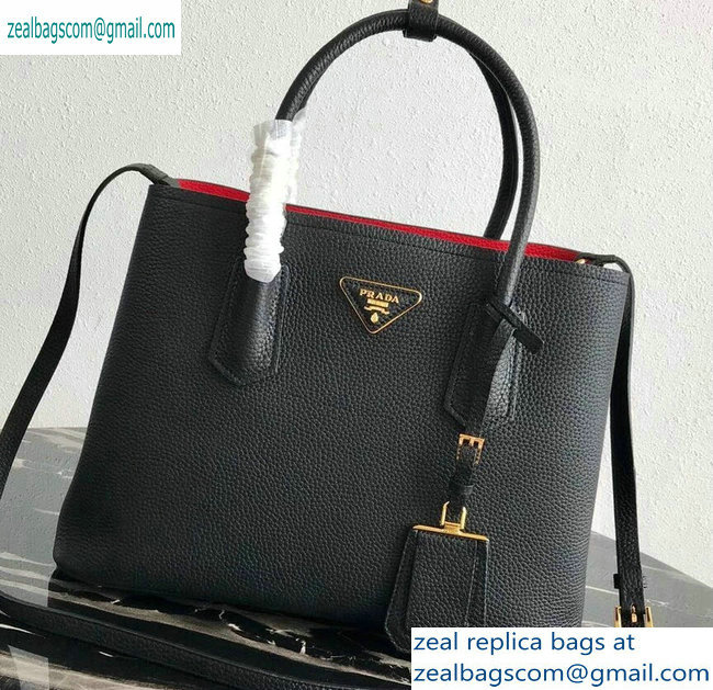 Prada Grained Leather Double Medium Tote Bag 1BG775/1BG008 Black/Red