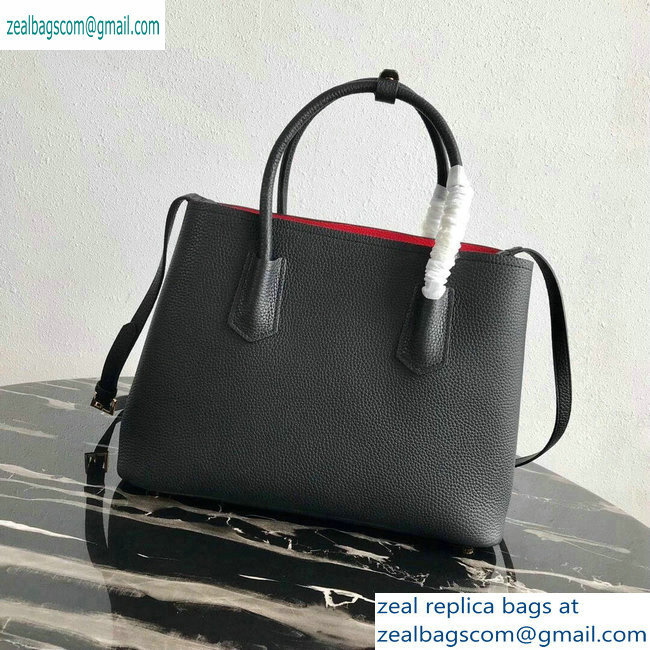 Prada Grained Leather Double Medium Tote Bag 1BG775/1BG008 Black/Red
