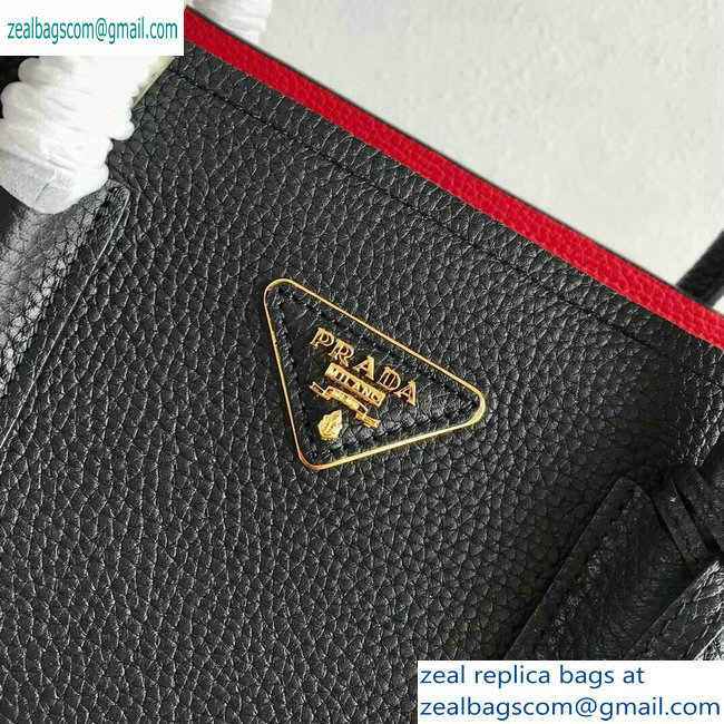 Prada Grained Leather Double Medium Tote Bag 1BG775/1BG008 Black/Red