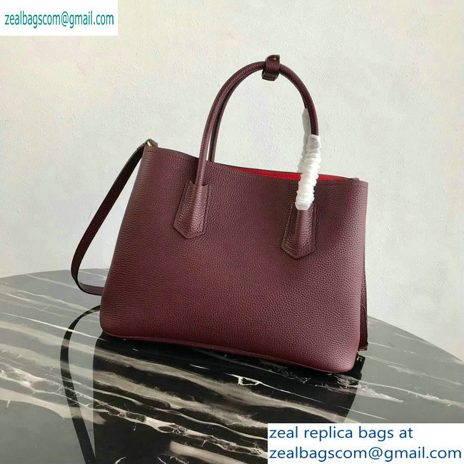 Prada Grained Leather Double Medium Tote Bag 1BG775/1BG008 Burgundy