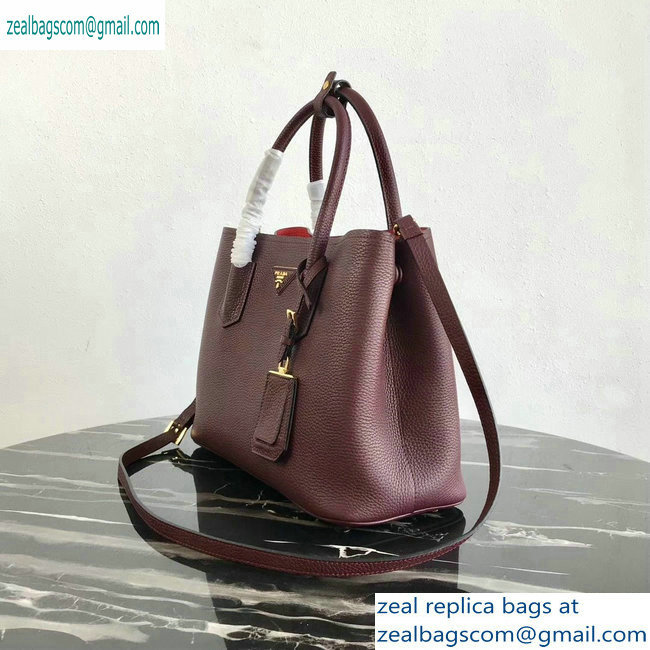 Prada Grained Leather Double Medium Tote Bag 1BG775/1BG008 Burgundy