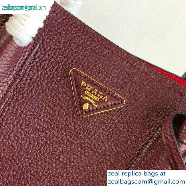 Prada Grained Leather Double Medium Tote Bag 1BG775/1BG008 Burgundy