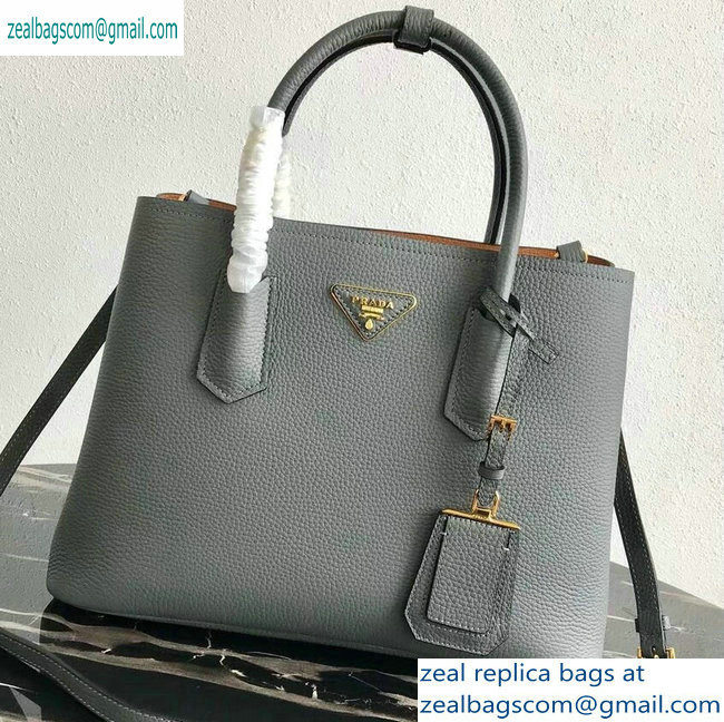 Prada Grained Leather Double Medium Tote Bag 1BG775/1BG008 Gray