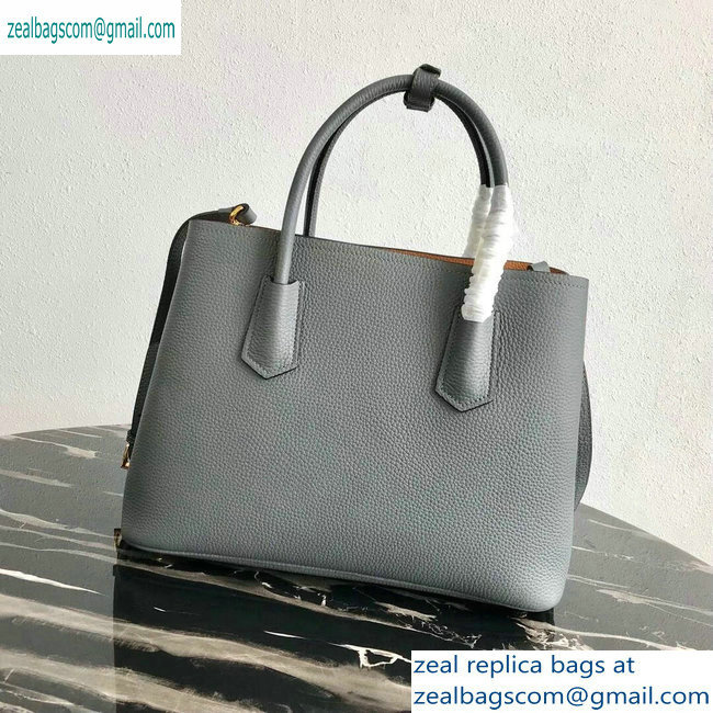 Prada Grained Leather Double Medium Tote Bag 1BG775/1BG008 Gray