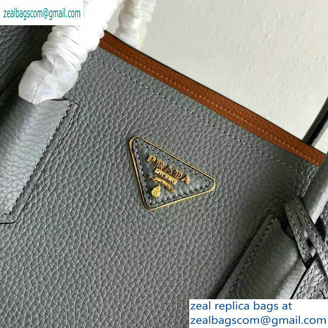 Prada Grained Leather Double Medium Tote Bag 1BG775/1BG008 Gray