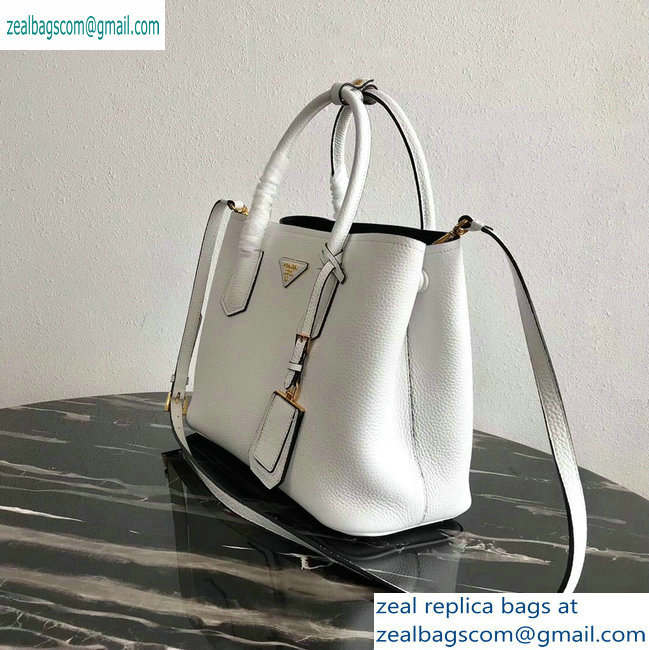 Prada Grained Leather Double Medium Tote Bag 1BG775/1BG008 White