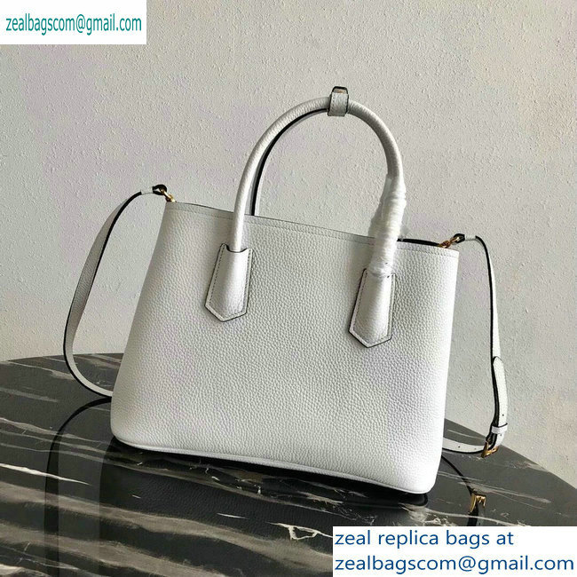 Prada Grained Leather Double Medium Tote Bag 1BG775/1BG008 White