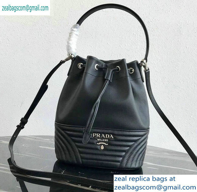 Prada Leather Bucket Bag 1BH038 Black - Click Image to Close