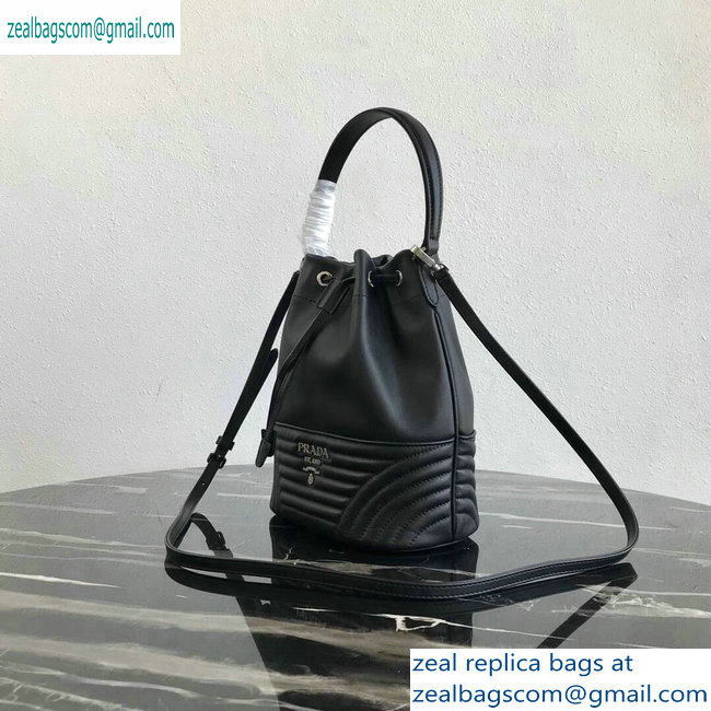 Prada Leather Bucket Bag 1BH038 Black - Click Image to Close