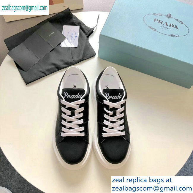 Prada Leather Sneakers Black with White Logo Tongue 2019