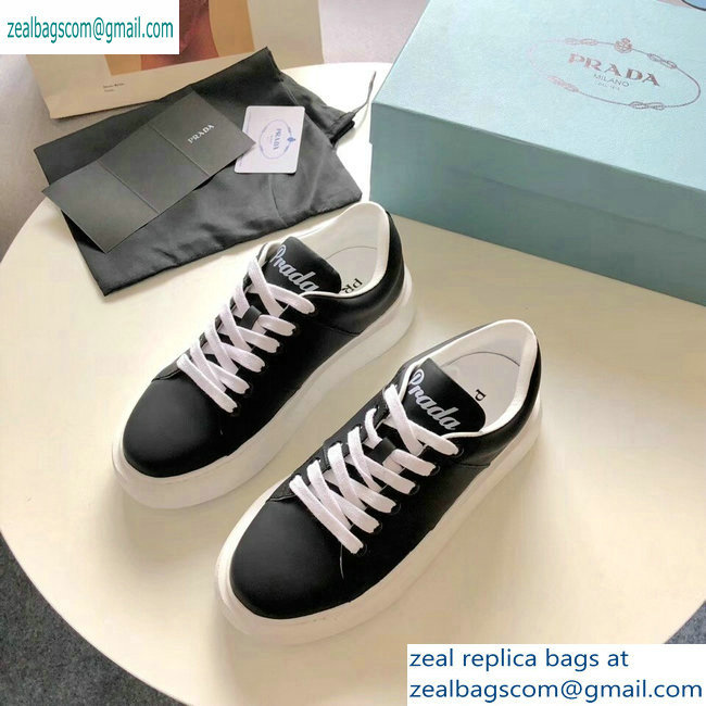Prada Leather Sneakers Black with White Logo Tongue 2019