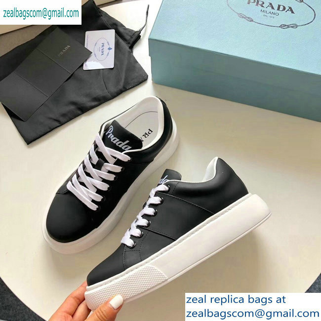Prada Leather Sneakers Black with White Logo Tongue 2019