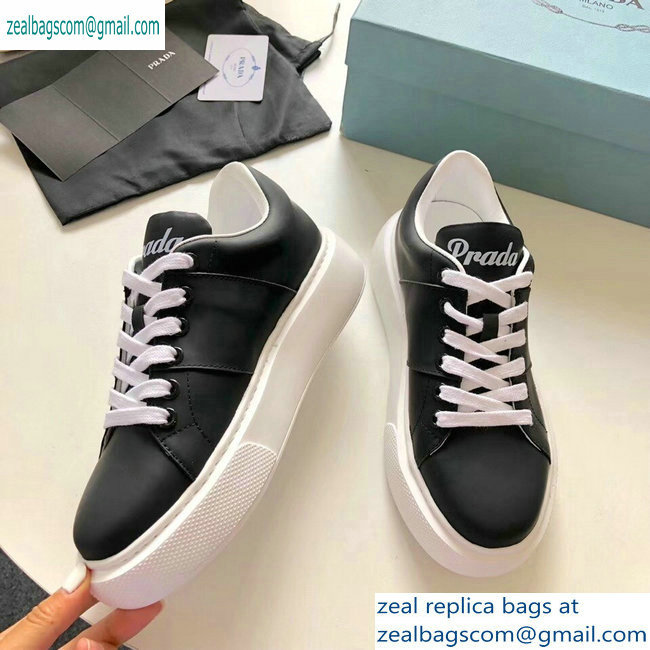 Prada Leather Sneakers Black with White Logo Tongue 2019