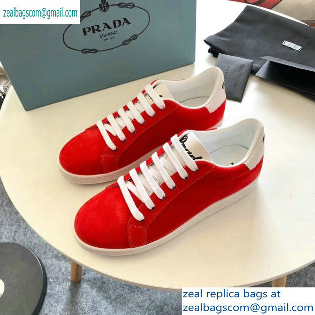 Prada Leather Sneakers Suede Red/Logo 2019