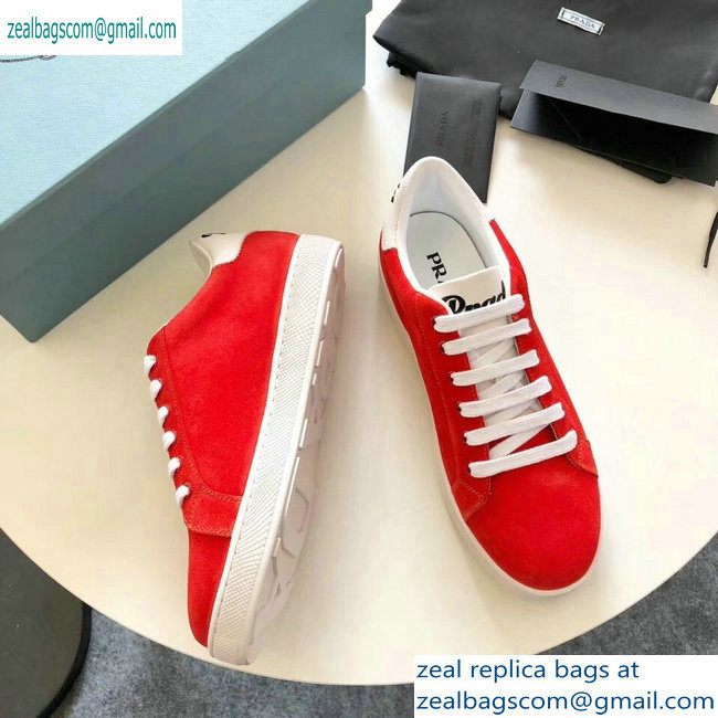 Prada Leather Sneakers Suede Red/Logo 2019