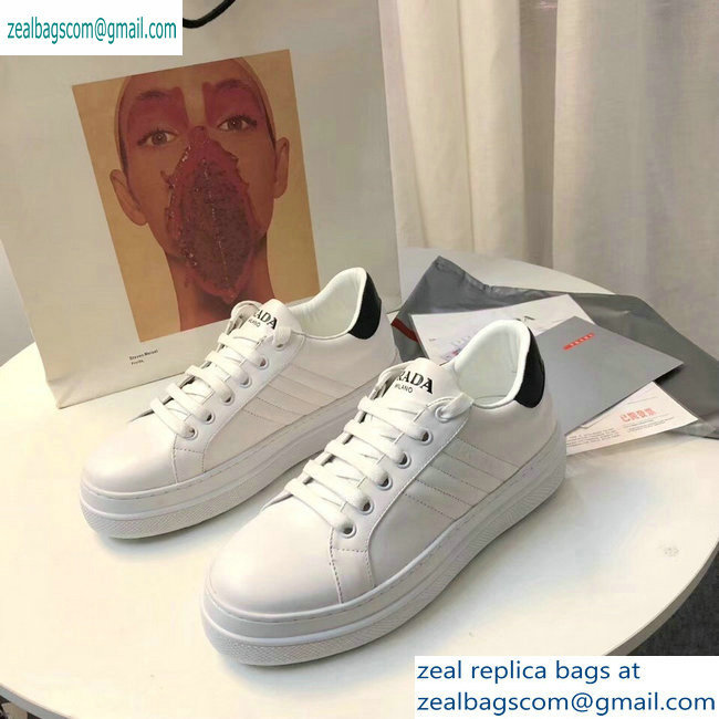 Prada Leather Sneakers White/Black Logo 2019