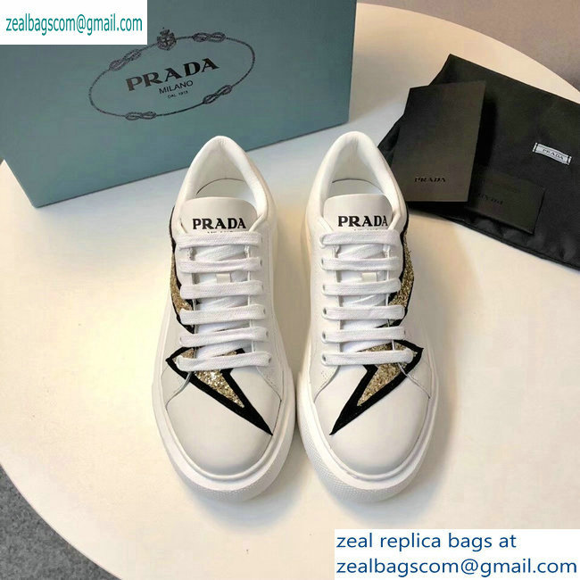 Prada Leather Sneakers White/Gold 2019 - Click Image to Close