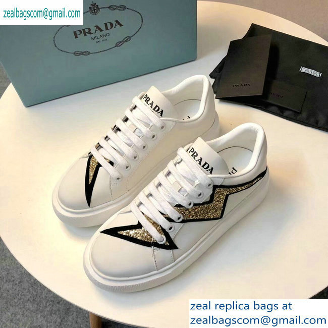 Prada Leather Sneakers White/Gold 2019