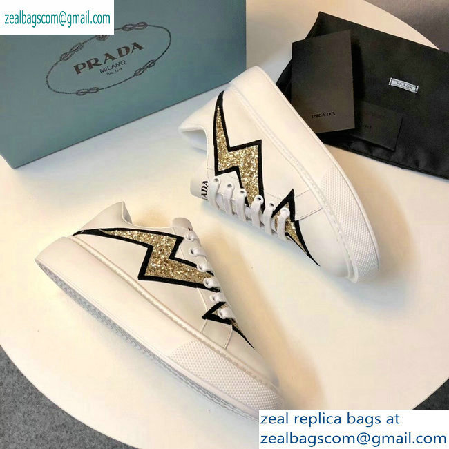 Prada Leather Sneakers White/Gold 2019