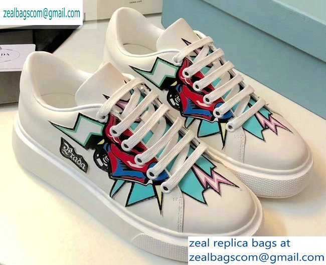 Prada Leather Sneakers White/Green Print 2019 - Click Image to Close