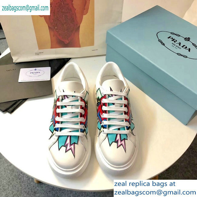 Prada Leather Sneakers White/Green Print 2019