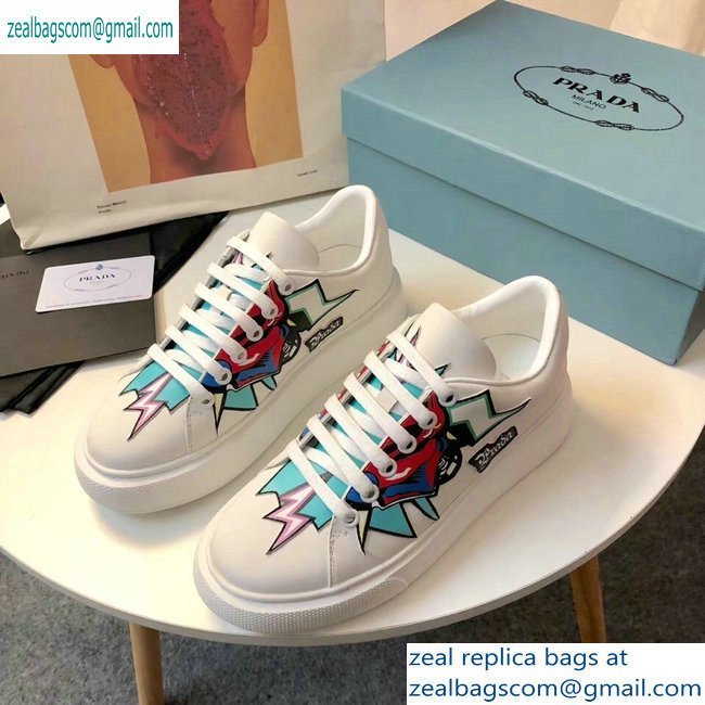 Prada Leather Sneakers White/Green Print 2019 - Click Image to Close