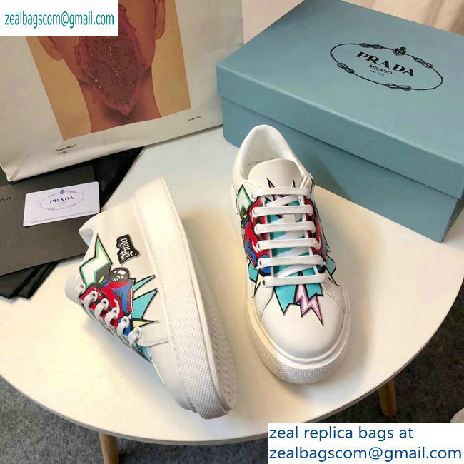 Prada Leather Sneakers White/Green Print 2019 - Click Image to Close