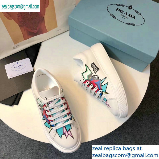 Prada Leather Sneakers White/Green Print 2019 - Click Image to Close