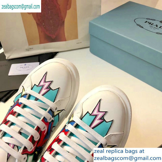 Prada Leather Sneakers White/Green Print 2019 - Click Image to Close