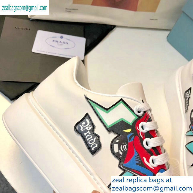 Prada Leather Sneakers White/Green Print 2019