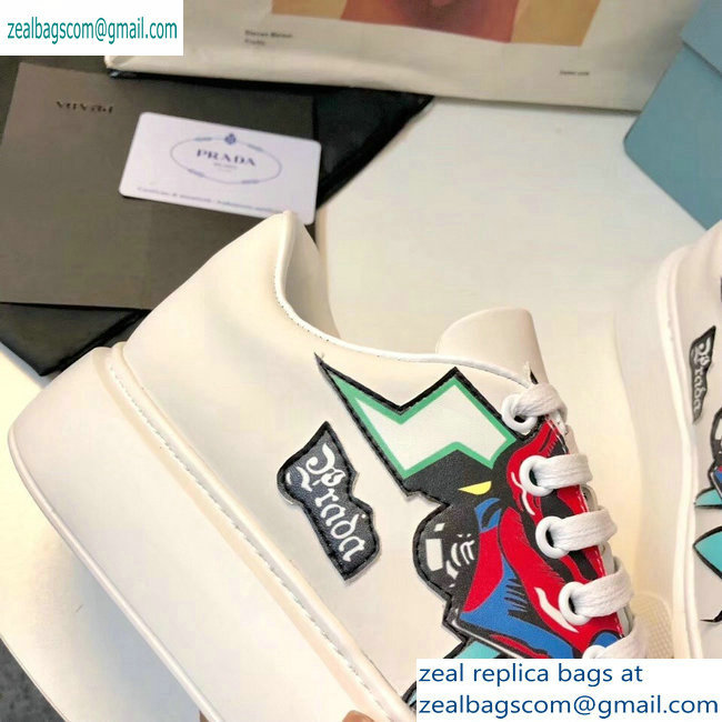 Prada Leather Sneakers White/Green Print 2019 - Click Image to Close