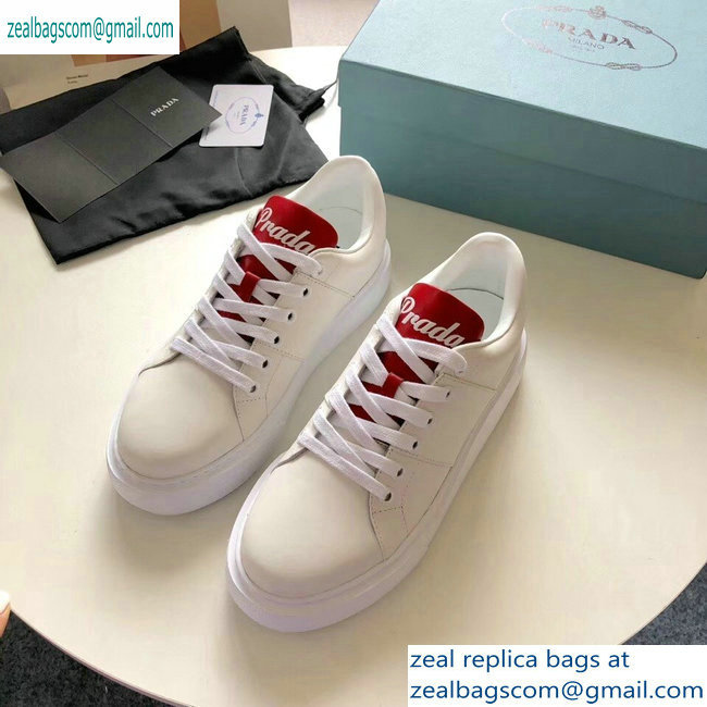 Prada Leather Sneakers White Logo with Red Tongue 2019