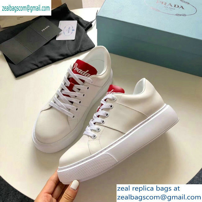 Prada Leather Sneakers White Logo with Red Tongue 2019