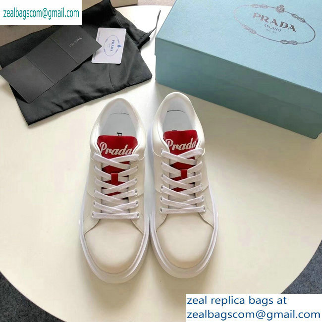Prada Leather Sneakers White Logo with Red Tongue 2019