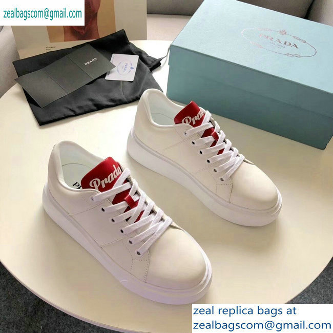 Prada Leather Sneakers White Logo with Red Tongue 2019