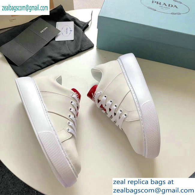 Prada Leather Sneakers White Logo with Red Tongue 2019