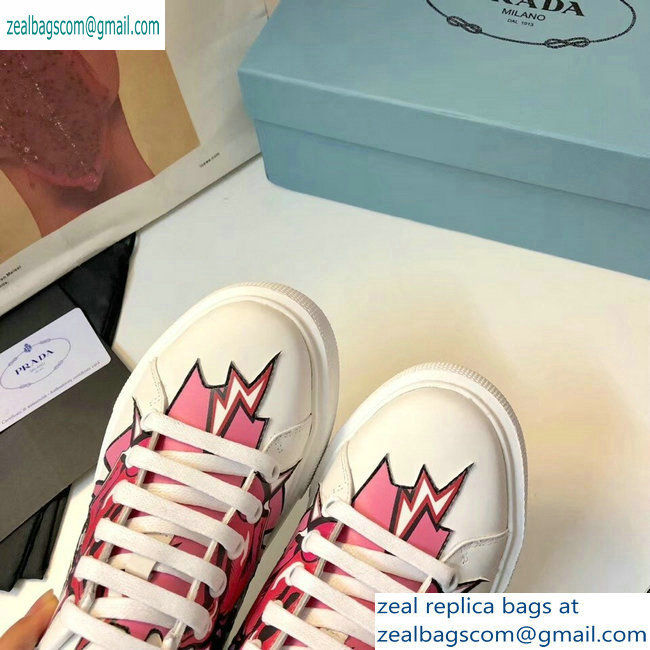 Prada Leather Sneakers White/Pink Print 2019 - Click Image to Close