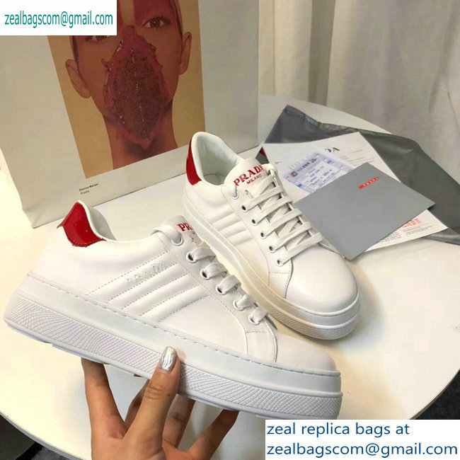Prada Leather Sneakers White/Red Logo 2019