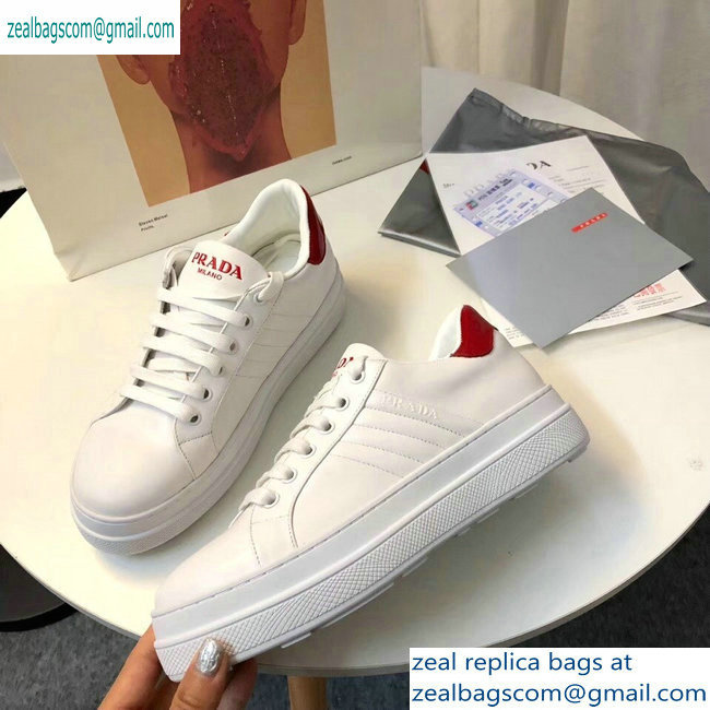 Prada Leather Sneakers White/Red Logo 2019